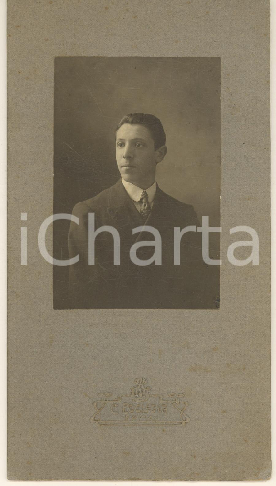 Fotografia d epoca originale 1910 ca PAVIA Ritratto di giovane uomo Foto Clotilde ECCLESIA 11x20 cm 1