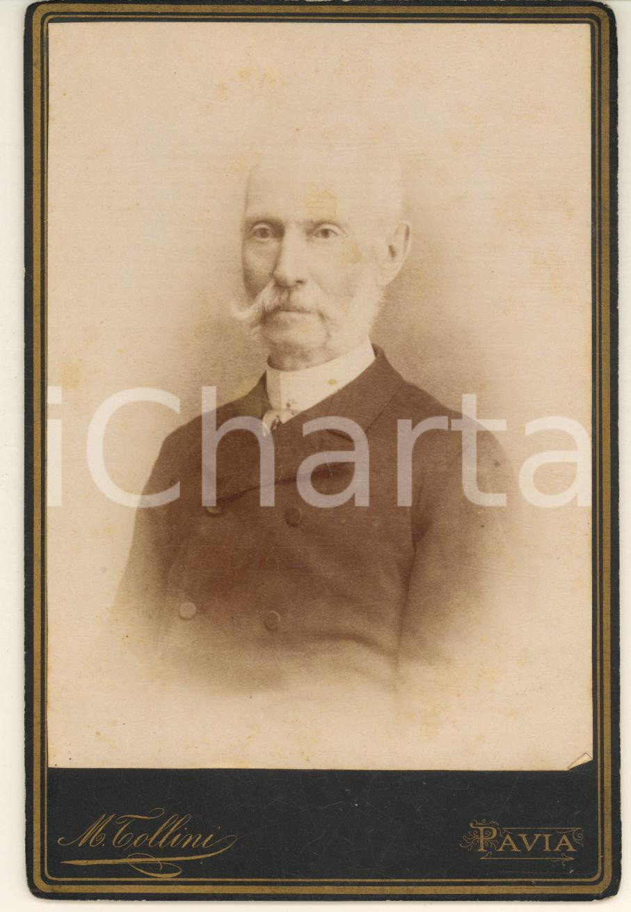 Fotografia d epoca originale 1880 ca PAVIA Ritratto di uomo anziano  Busto Foto Mario TOLLINI 11x16 cm 1