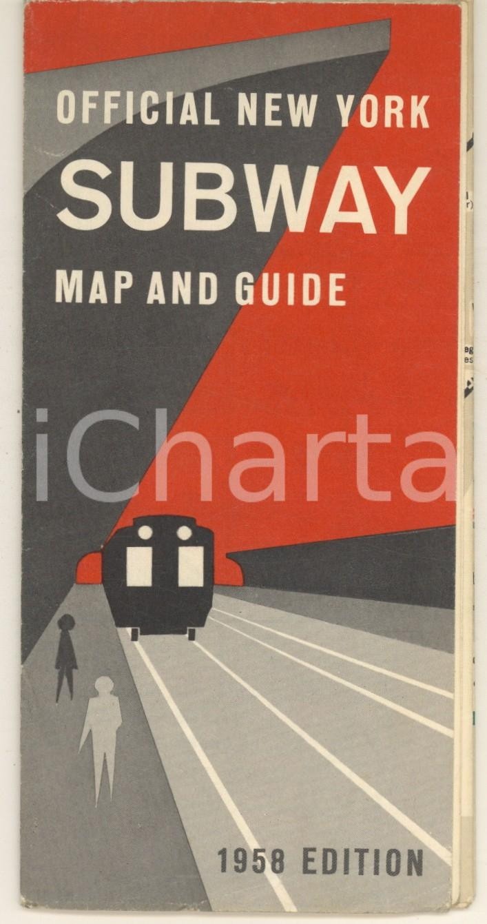 Mappa, planimetria storica 1958 NEW YORK Subway  Official map and station guide 1