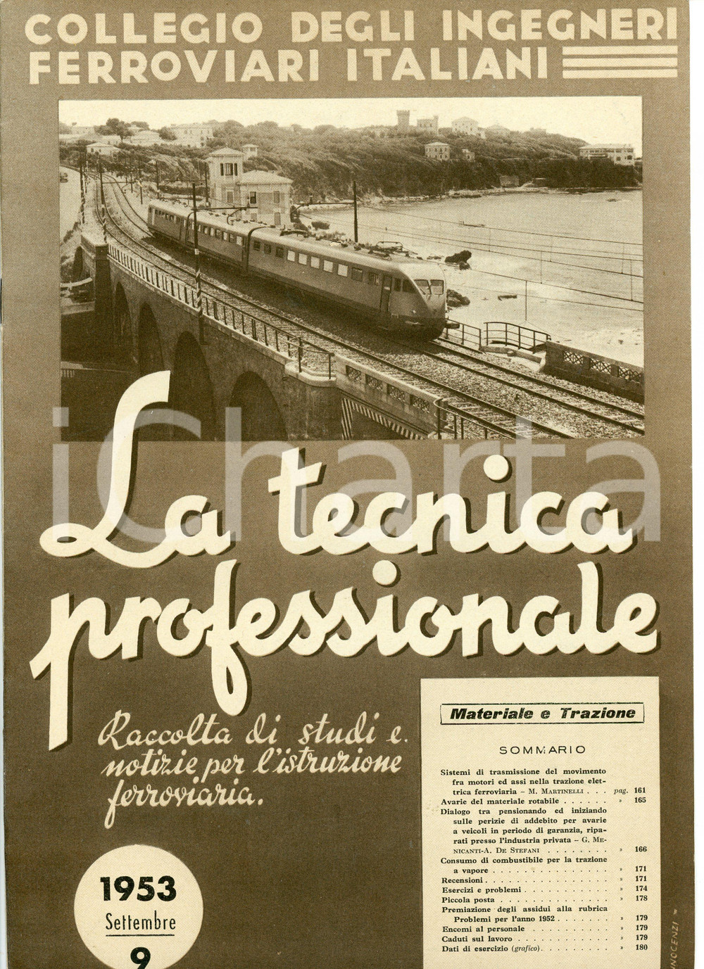 Giornale, rivista storica 1953 LA TECNICA PROFESSIONALE Studi istruzione ferroviaria  Rivista n.9 anno18 1