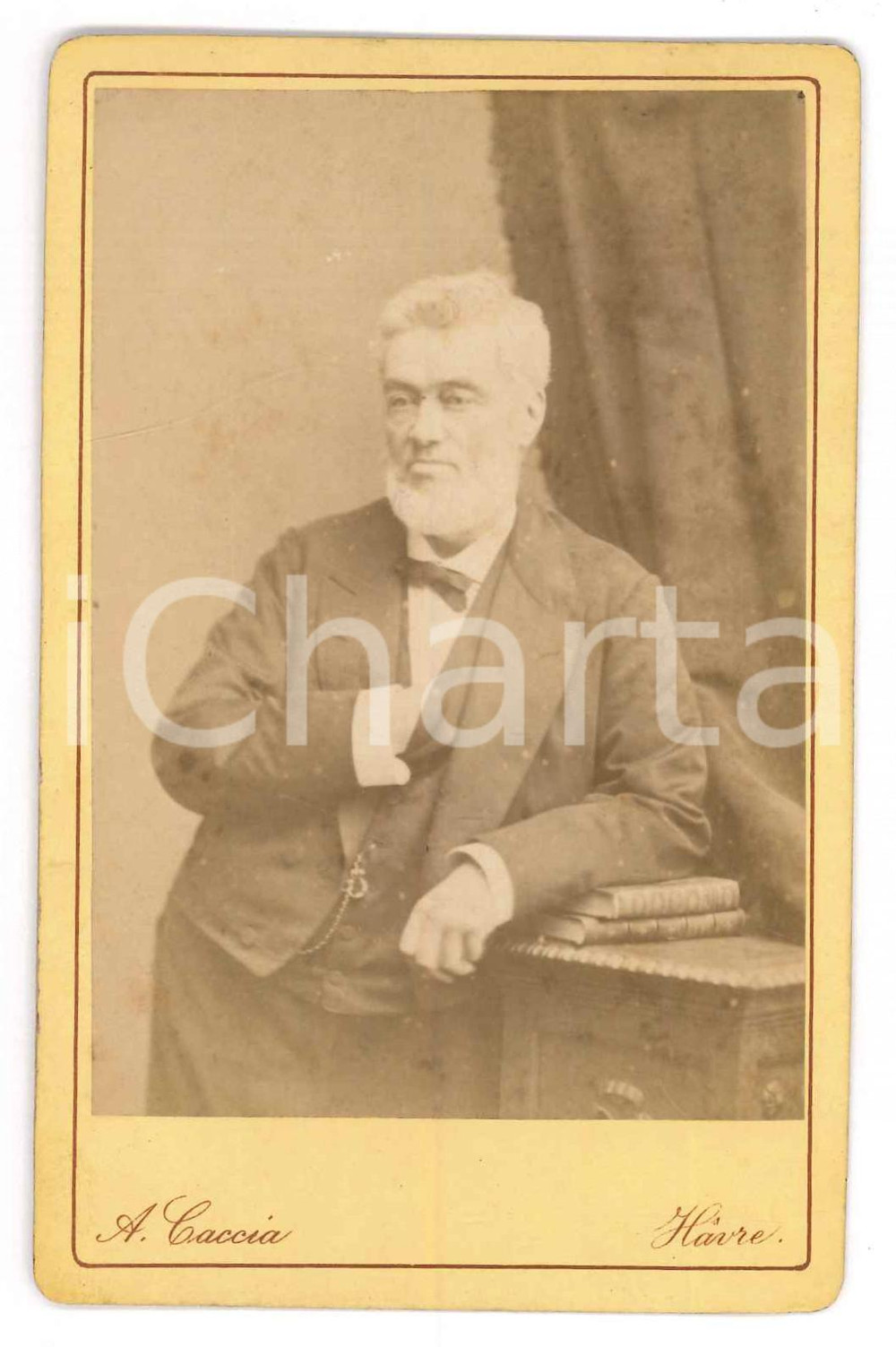 Fotografia d epoca originale 1885 ca LE HAVRE Ritratto maschile Foto A. CACCIA 8x12 cm 1