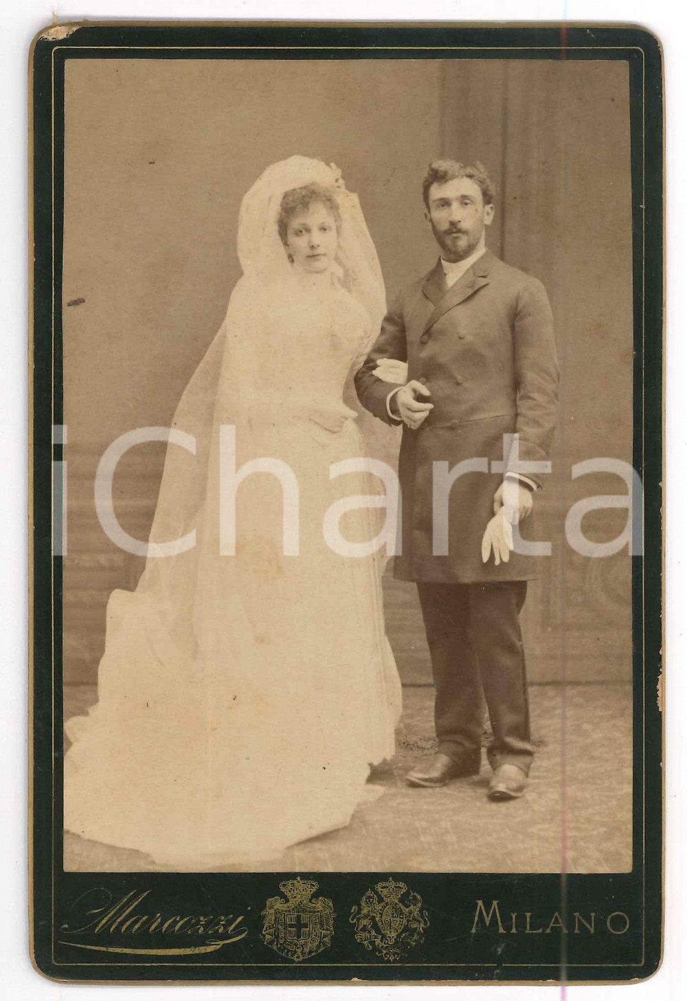 Fotografia d epoca originale 1890 ca MILANO Nozze Elisa BRONZETTI Pietro SECCAMANI Foto MARCOZZI 11x16 1