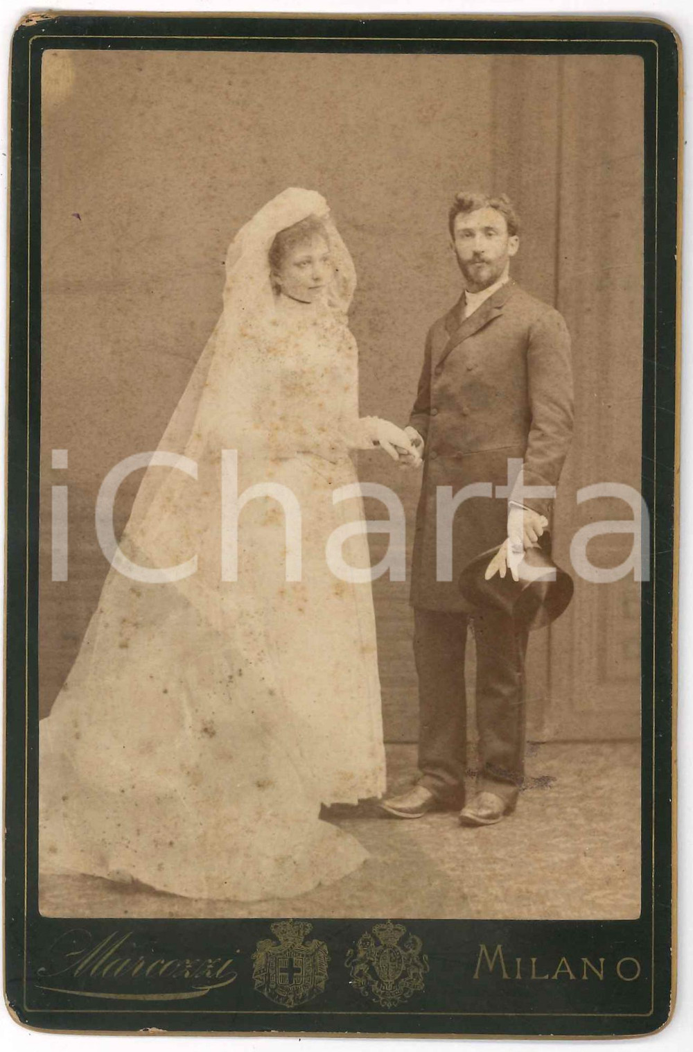 Fotografia d epoca originale 1890 ca MILANO Nozze Elisa BRONZETTI Pietro SECCAMANI Foto MARCOZZI 11x16 1