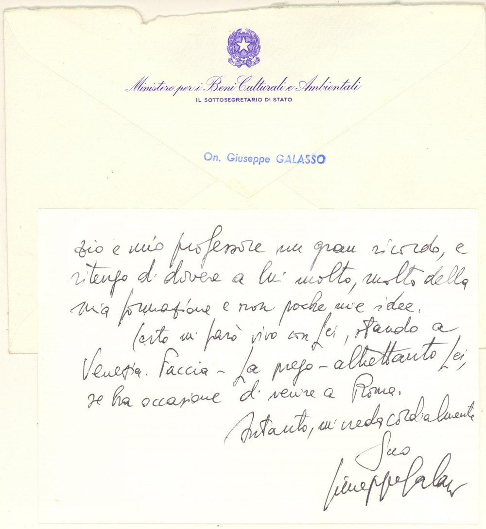Autografo originale 1983 ROMA Biglietto Giuseppe GALASSO  Invito di un amico  Autografo 1