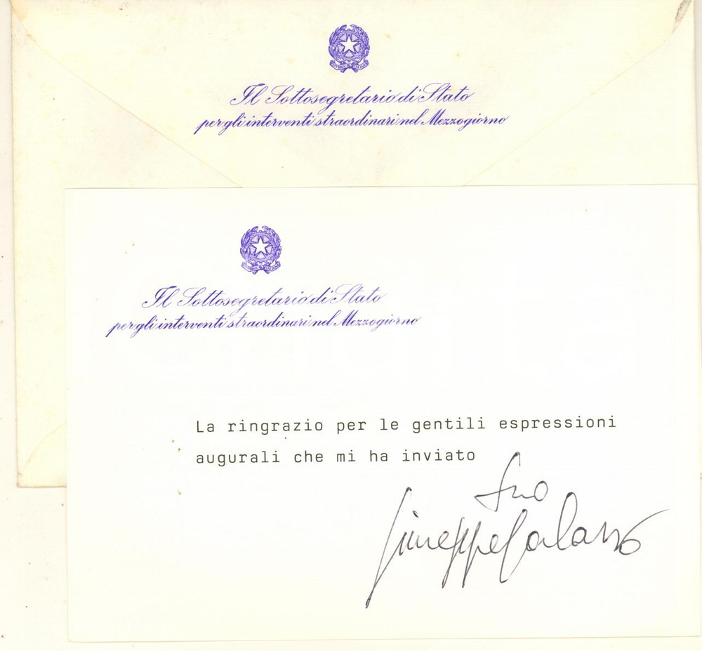 Autografo originale 1988 ROMA Biglietto Giuseppe GALASSO  Invito di un amico  Autografo 1