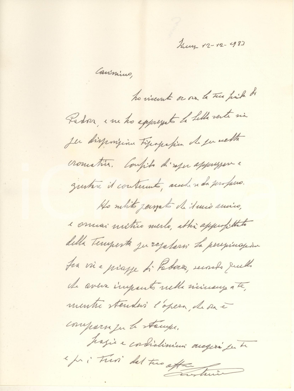 Autografo originale 1983 FIRENZE Lettera Lorenzo CAVINI  Ringraziamento per un libro  Autografo 1