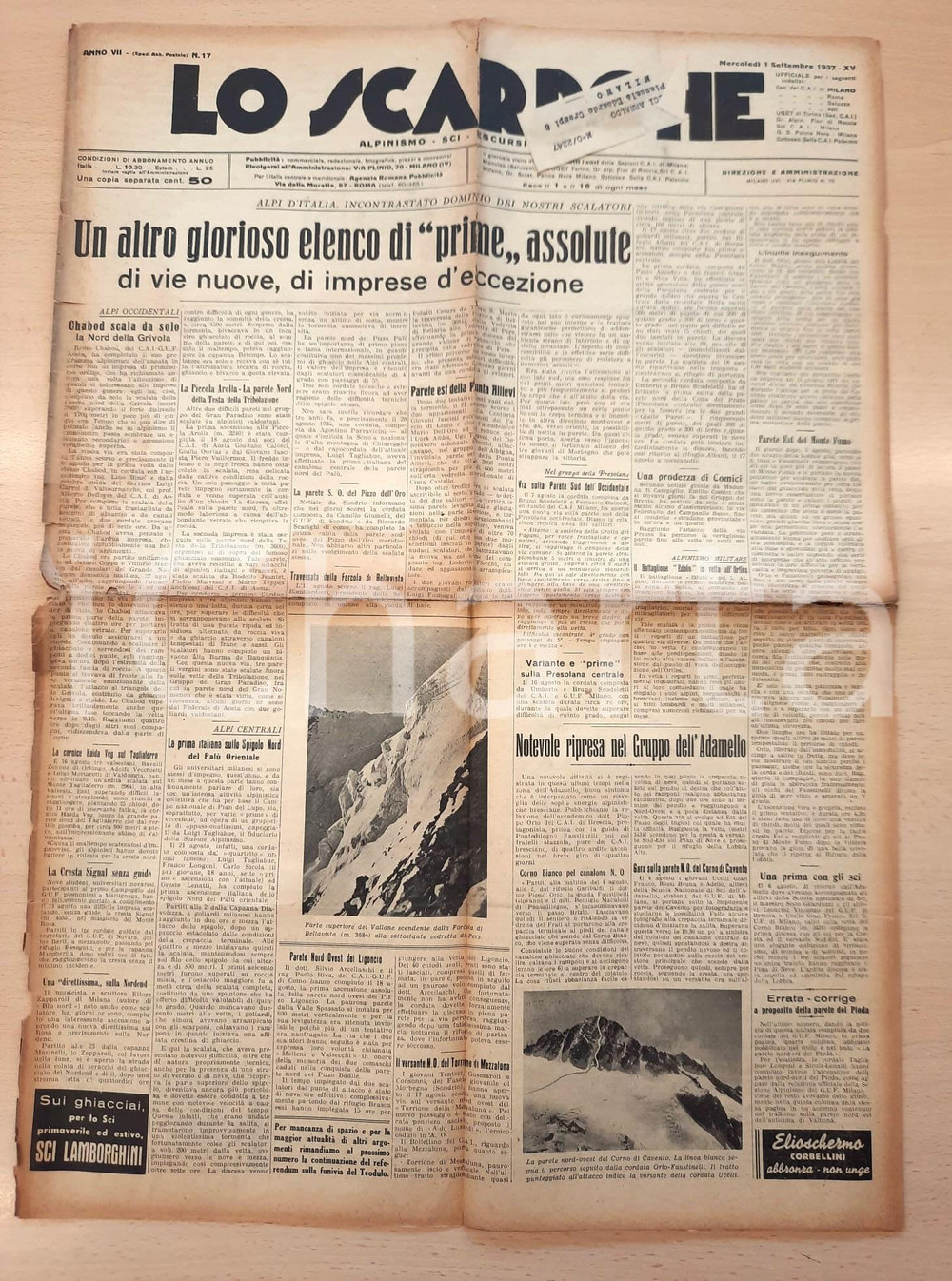 Giornale, rivista storica 1937 LO SCARPONE Remo CHABOD scala la Grivola  Luigia FOLLADORI DANNEGGIATO 1