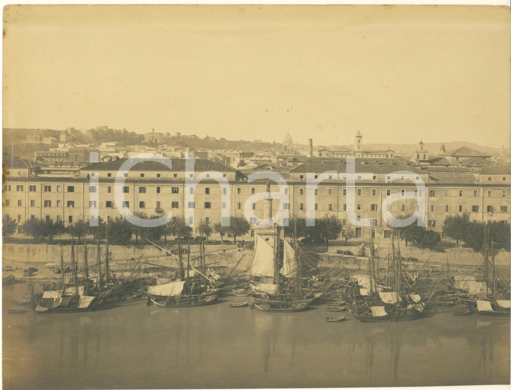 Fotografia d epoca originale 1900 ca ROMA Porto di Ripa Grande e Lanterna Foto 24x18 cm animata barche 1