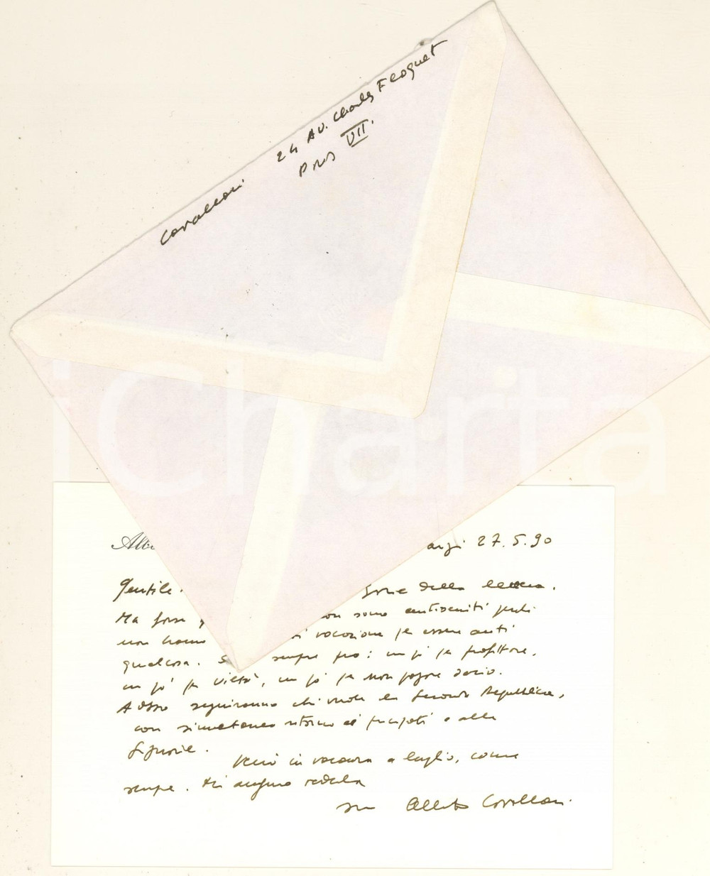 Autografo originale 1990 PARIGI Alberto CAVALLARI Gli italiani non sono antisemiti AUTOGRAFO 1
