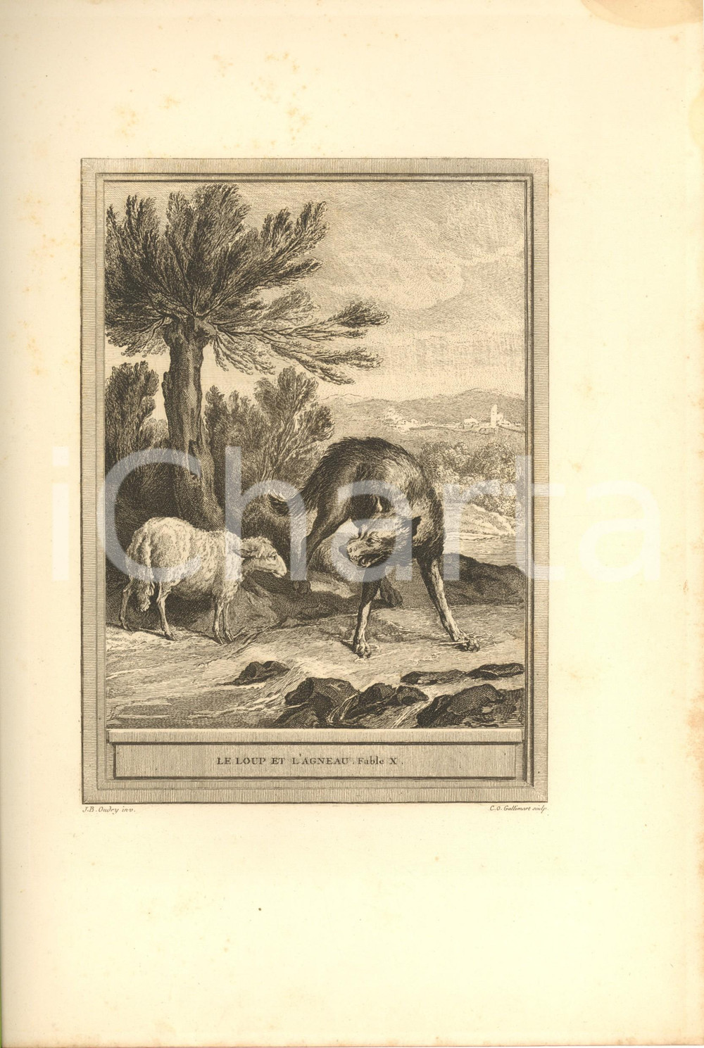 Stampa, bozzetto originale 1755 ca LA FONTAINE Fables  Le loup et l agneau  Fable X Gravure 1