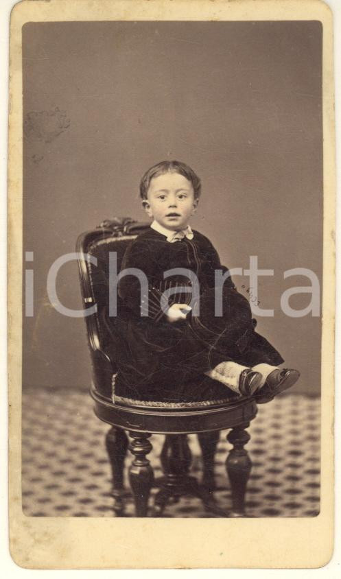 Fotografia d epoca originale 1875 ca GENOVA Pilade BRONZETTI bambino  Foto Giulio ROSSI CDV 1