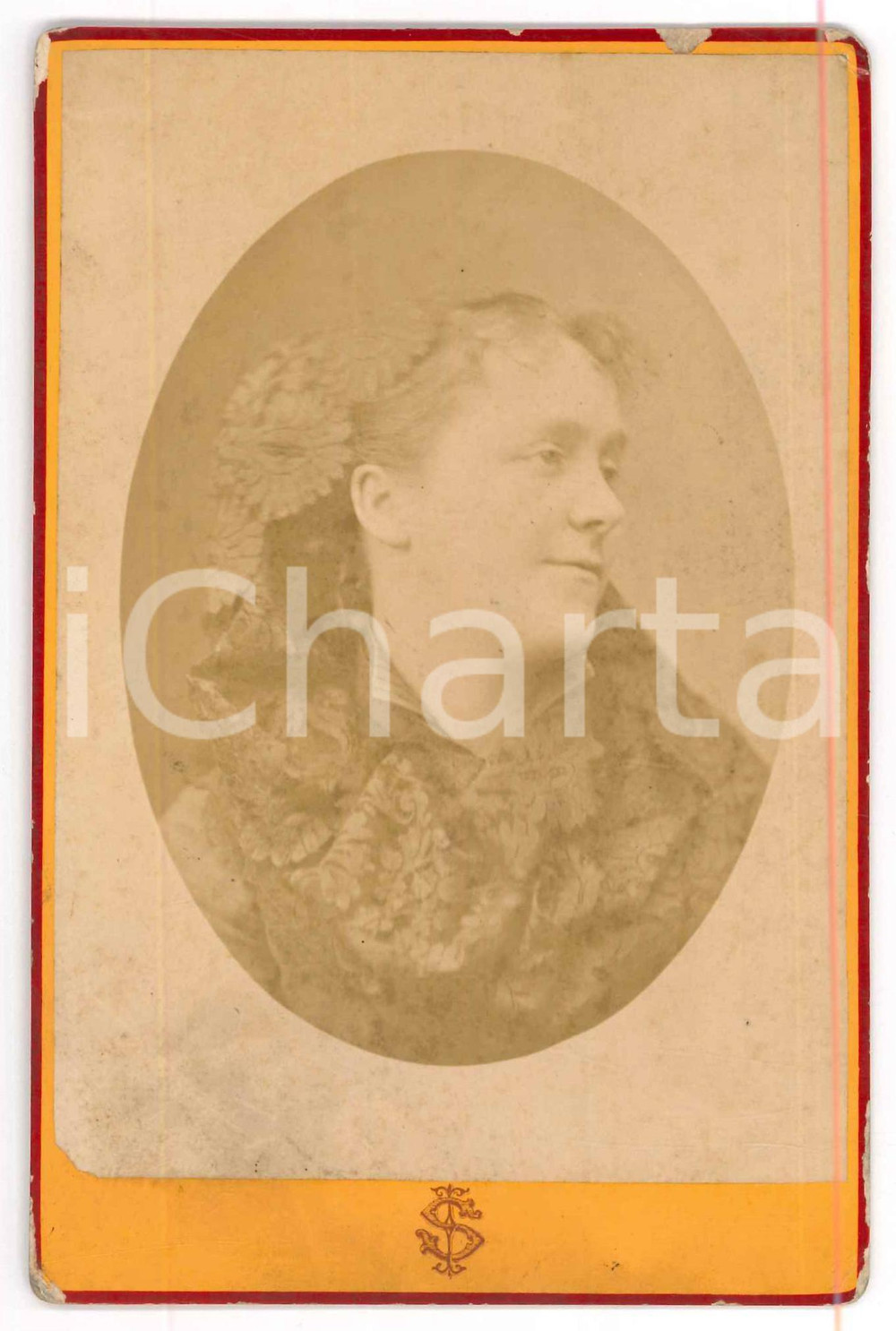 Fotografia d epoca originale 1890 ca LE HAVRE Donna con velo decorato  Ritratto Foto I. SARTORIO 11x16 cm 1