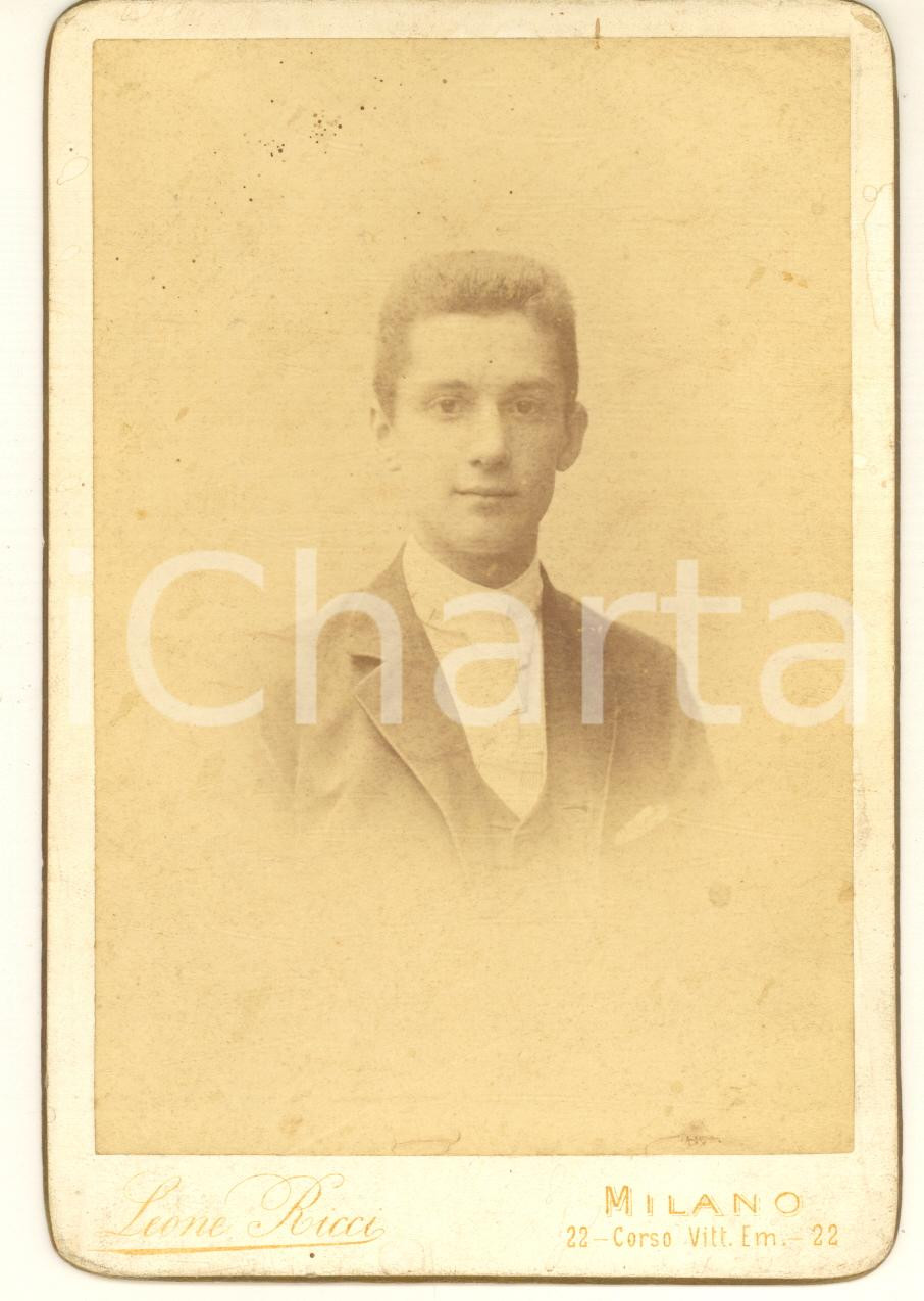 Fotografia d epoca originale 1885 ca MILANO Ritratto di Giovanni CAVALLERI Foto Leone RICCI con dedica 11x16 1