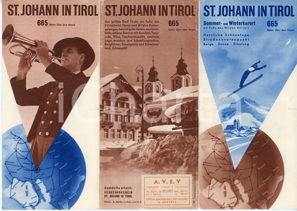 Materiale pubblicitario d’epoca 1935 ca SANKT JOHANN IN TIROL OSTERREICH Sommer und winterkurort  Depliant 1