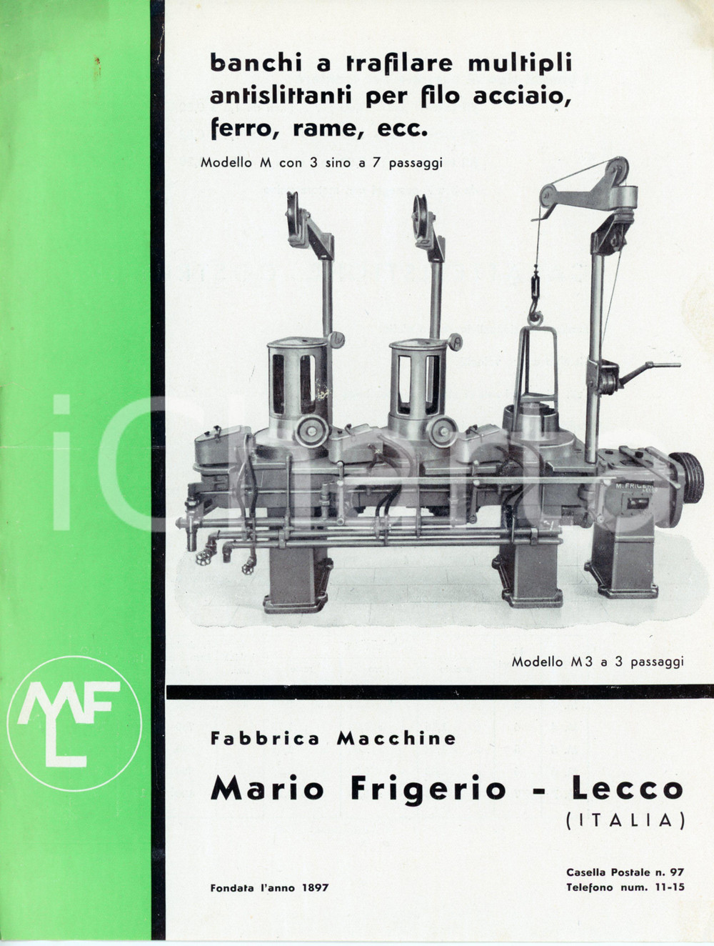 Libro, pubblicazione d epoca 1955 ca LECCO Fabbrica macchine Mario FRIGERIO Banchi a trafilari  Volantino 1