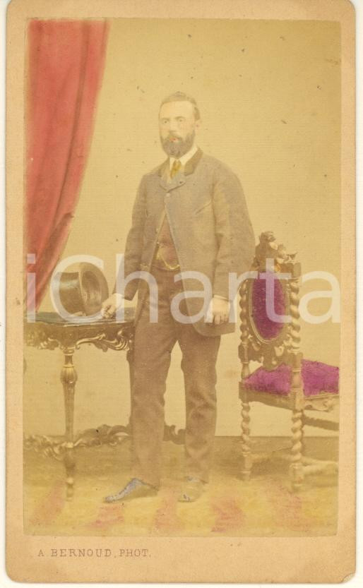 Fotografia d epoca originale 1875 ca Martino MONTANARO  Ritratto con dedica Foto A. BERNOUD CDV 1