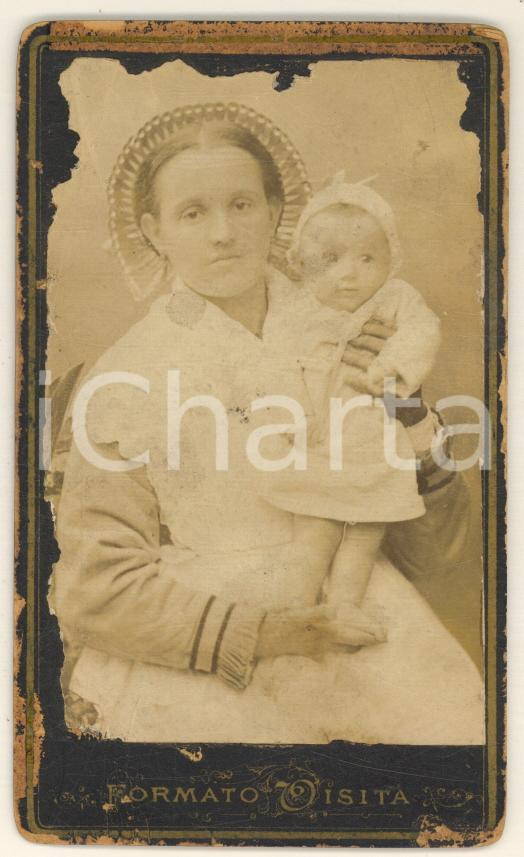 Fotografia d epoca originale 1890 ca MILANO Balia veneta con bambina  Foto COSTUME CDV 1