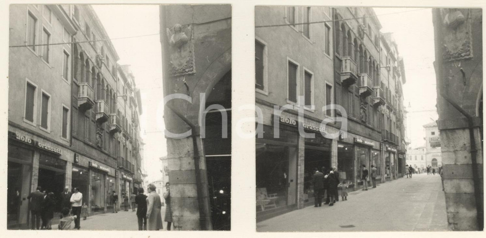 Fotografia d epoca originale 1970 ca PADOVA Via Cavour  Negozio MORASSUTTI Lotto 2 foto 9x9 cm 1