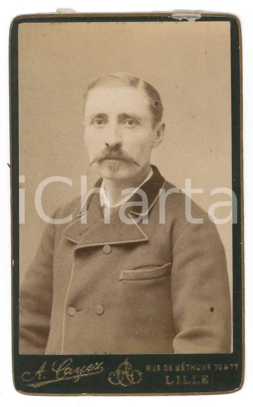 Fotografia d epoca originale 1890 ca LILLE FRANCE Ritratto maschile  Fotografia Alfred CAYEZ CDV 1