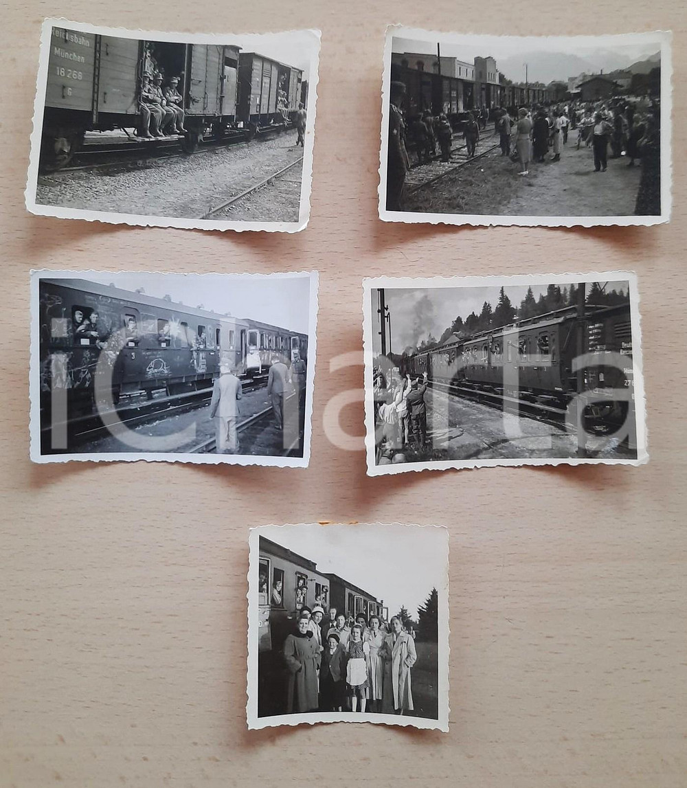 Fotografia d epoca originale 1940 ca WW2 Area HANNOVER Wehrmacht  Soldati in partenza in treno  5 foto 9x6 1