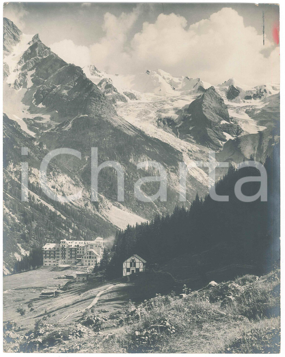 Fotografia d epoca originale 1930 ca ALTO ADIGE  TRAFOI/ STELVIO Panorama con hotel  Foto 20x26 cm 1