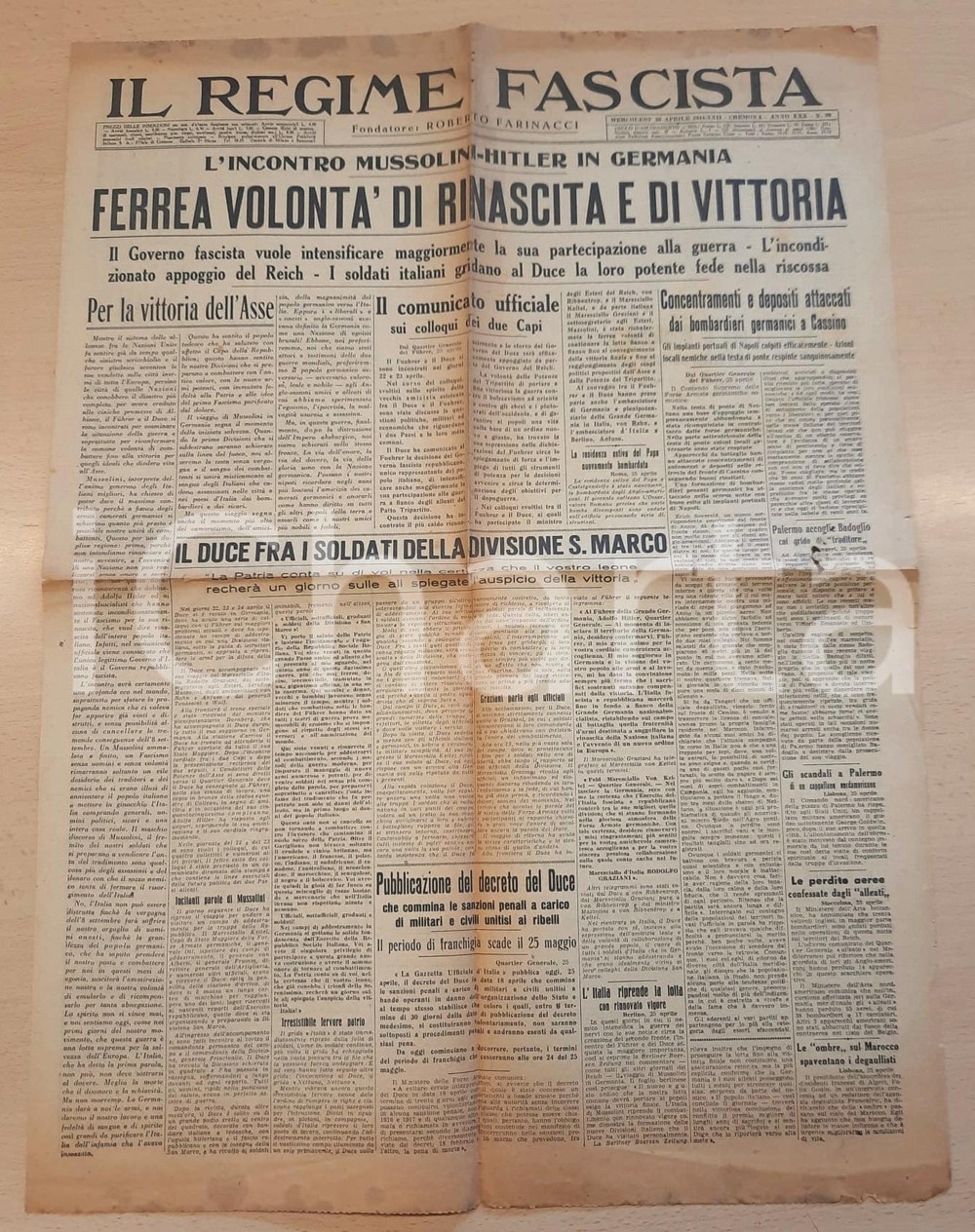 Giornale, rivista storica 1944 RSI WW2 IL REGIME FASCISTA Incontro MussoliniHitler in Germania Giornale 1