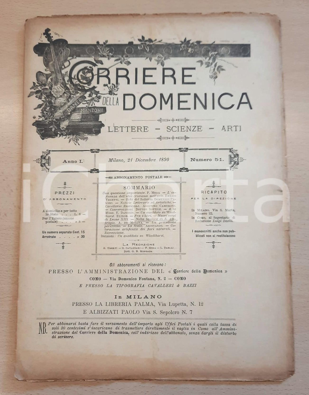 Giornale, rivista storica 1890 CORRIERE DELLA DOMENICA Un aneddoto su Windhorst Anno I n° 51 1