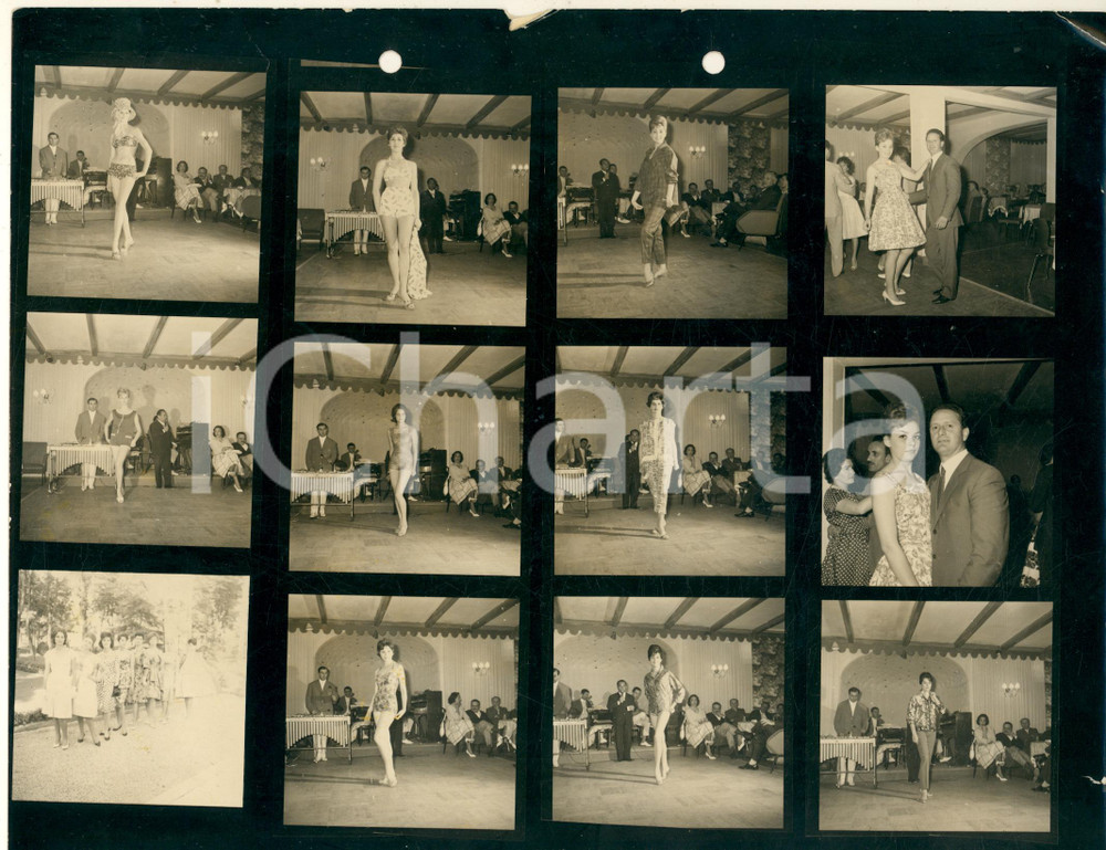 Fotografia d epoca originale 1960 ca MODA MARE  ITALIA  Modelle in una villa  Sfilata  Foto 12 provini 1
