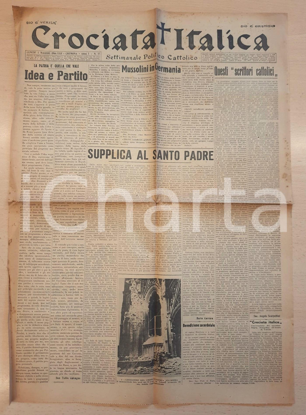 Giornale, rivista storica 1944 CROCIATA ITALICA Mussolini in Germania  I cosiddetti scrittori cattolici 1