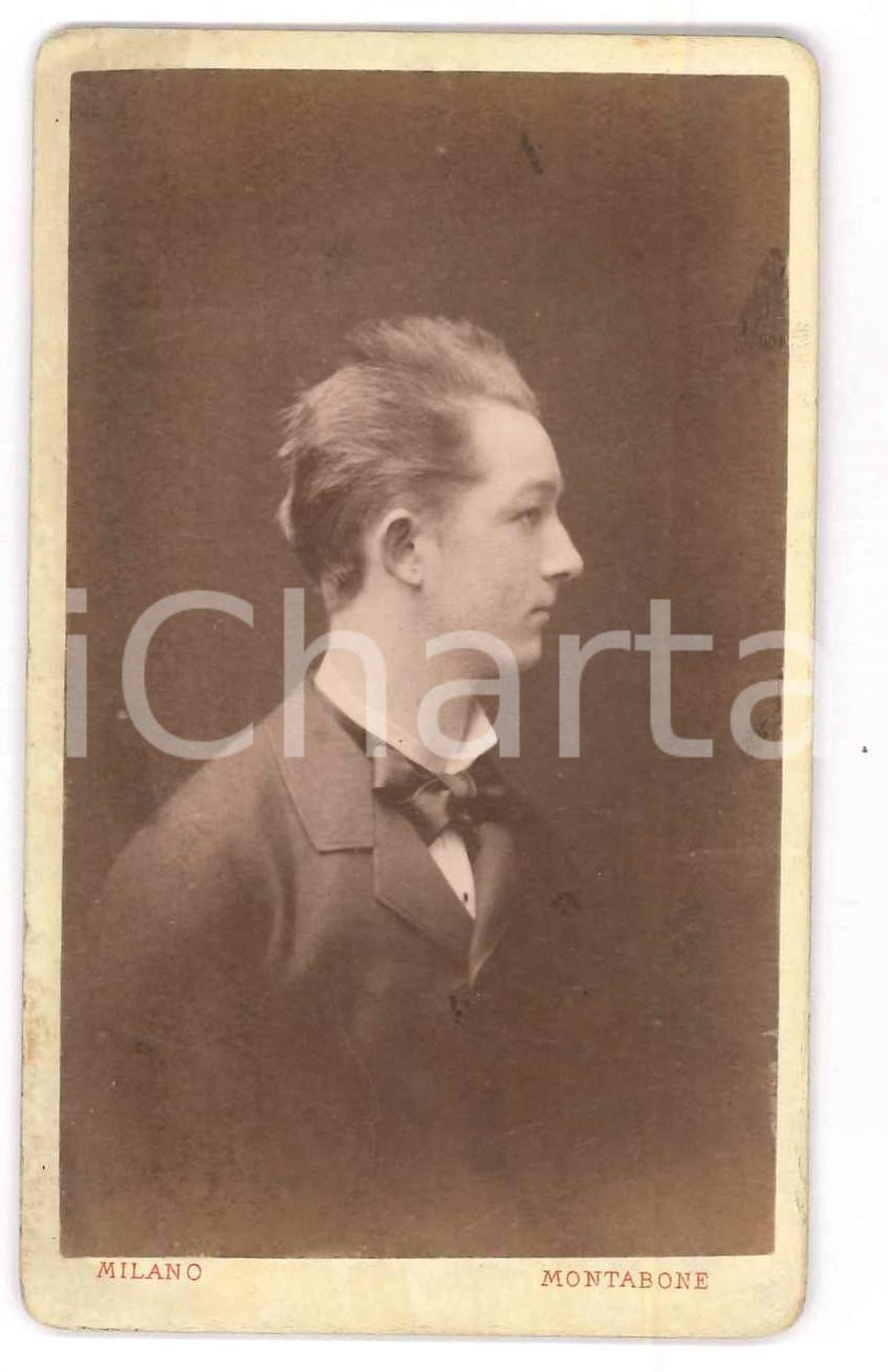 Fotografia d epoca originale 1870 ca MILANO Giovane uomo  Profilo  Foto MONTABONE di Carlo MARCOZZI CDV 1