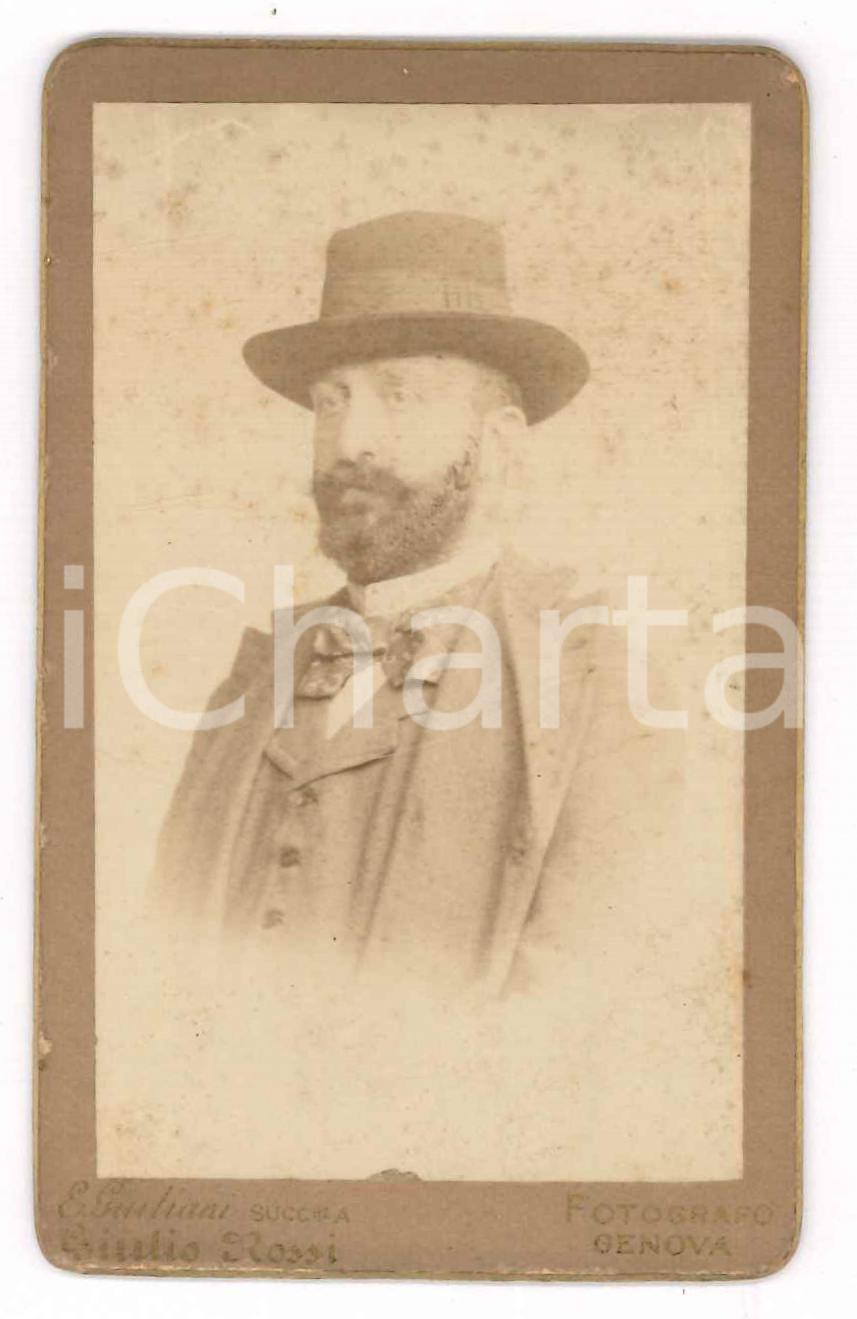 Fotografia d epoca originale 1880 ca GENOVA Giovane uomo con il cappello Foto E. GIULIANI succ. ROSSI CDV 1