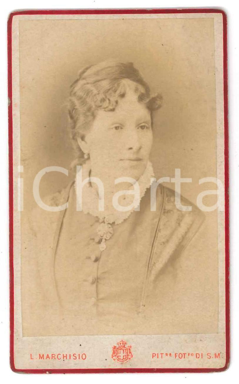 Fotografia d epoca originale 1880 ca TORINO Ritratto di donna  Busto  Fotografia L. MARCHISIO CDV 1