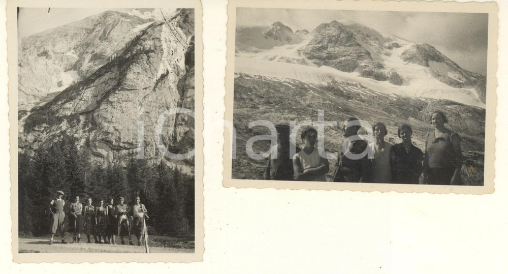 Fotografia d epoca originale Agosto 1933 DOLOMITI MARMOLADA Gruppo di escursionisti Lotto 2 foto 9x6 cm 1