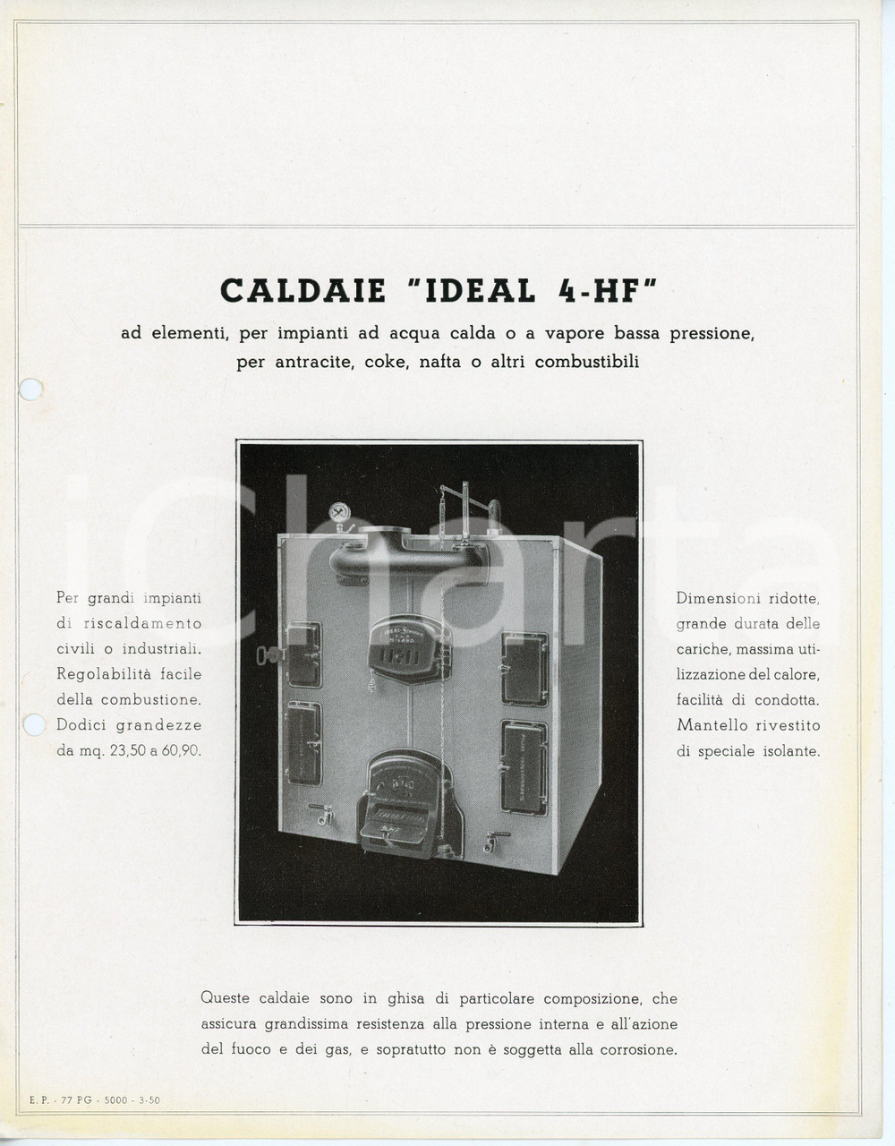 Materiale pubblicitario d’epoca 1935 ca VOGHERA Ditta C. VILETTI Caldaie IDEAL 4HF Volantino ILLUSTRATO 1