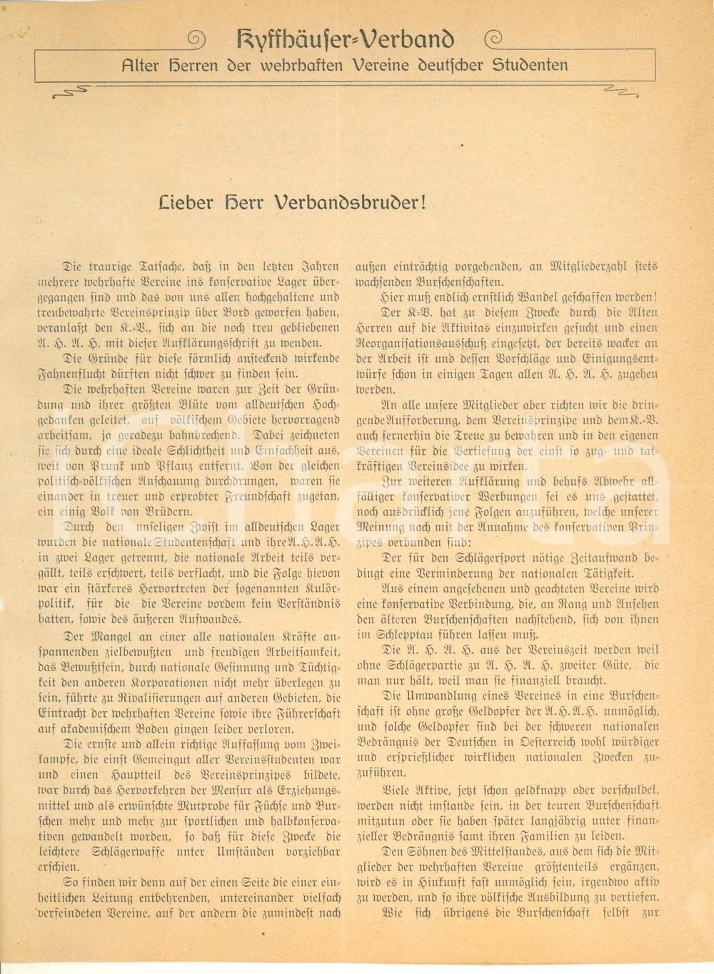 Documento originale, autentico 1910 ca GERMANY KyffhäuserVerband  Tendenze conservatrici e fazioni Lettera 1