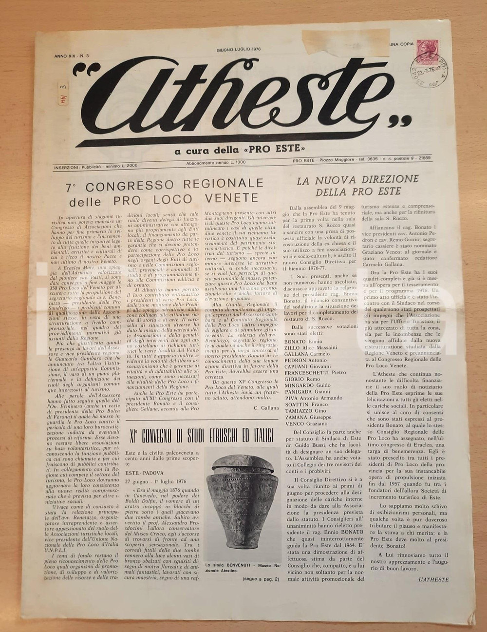 Giornale, rivista storica 1976 ATHESTE Chiesazza di Ponso  Congresso Pro Loco venete  Giornale PRO ESTE 1