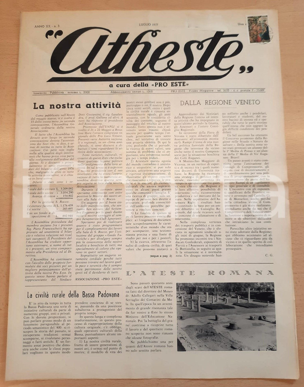Giornale, rivista storica 1977 ATHESTE Ginnasio G. B. Ferrari negli anni 190813 Giornale PRO ESTE 1