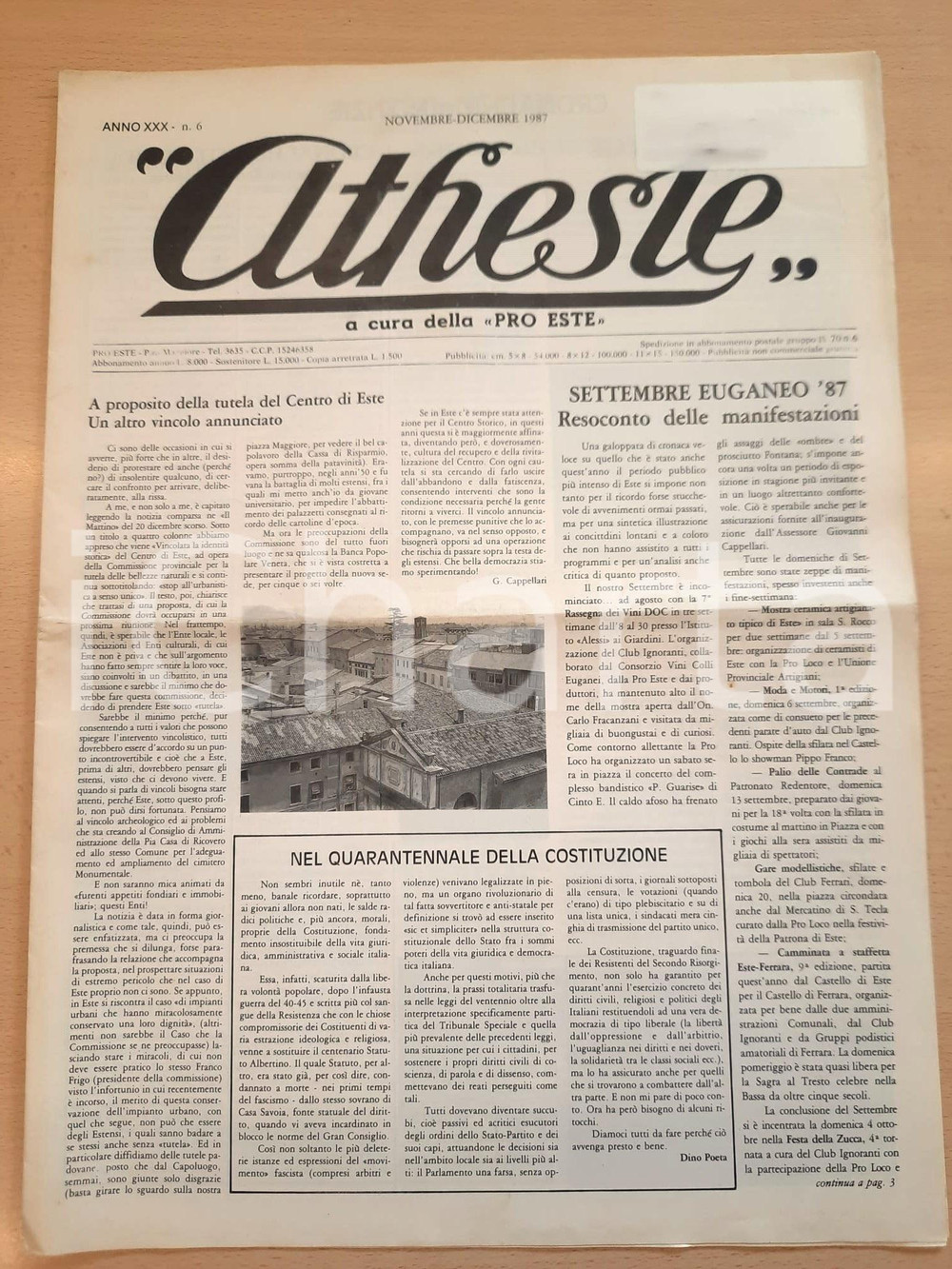 Giornale, rivista storica 1987 ATHESTE Scultore Gino VASCON artista e filosofo Giornale PRO ESTE 1