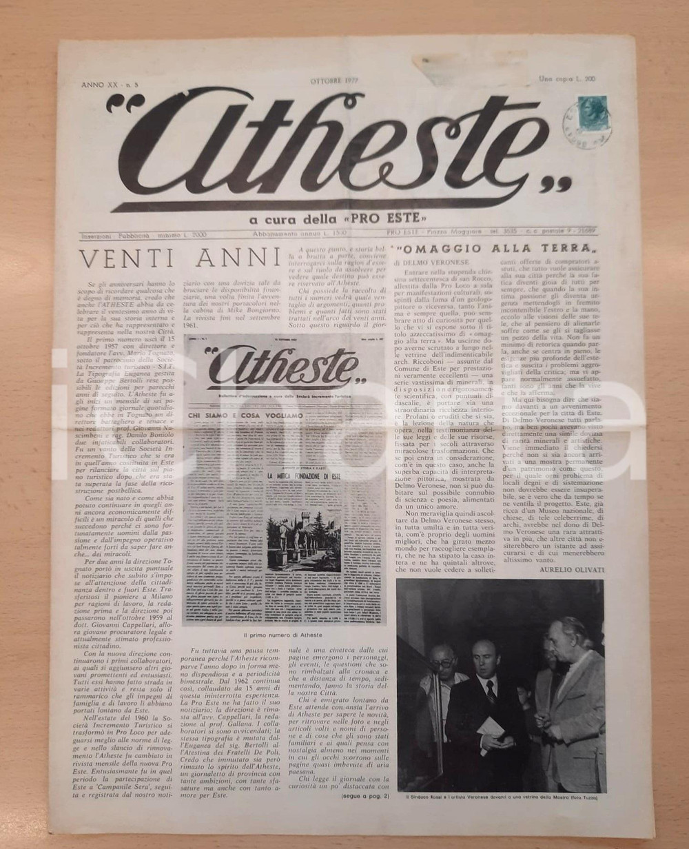 Giornale, rivista storica 1977 ATHESTE Giuseppe JAPPELLI ad Este  Mostra Delmo VERONESE Giornale PRO ESTE 1