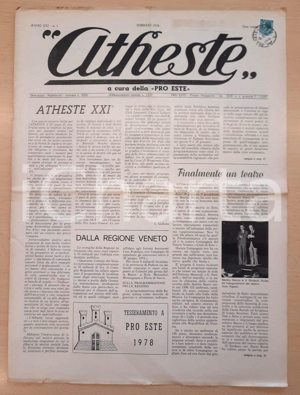 Giornale, rivista storica 1978 ATHESTE Mostra Franco FORNASIERO  Porta Vecchia Giornale PRO ESTE 1