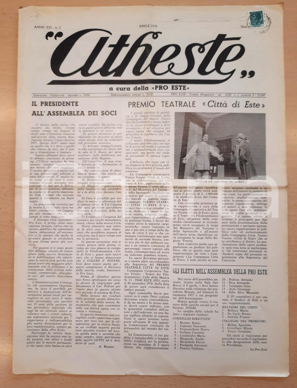 Giornale, rivista storica 1978 ATHESTE Premio teatrale CITTA  DI ESTE  Porta Vecchia Giornale PRO ESTE 1