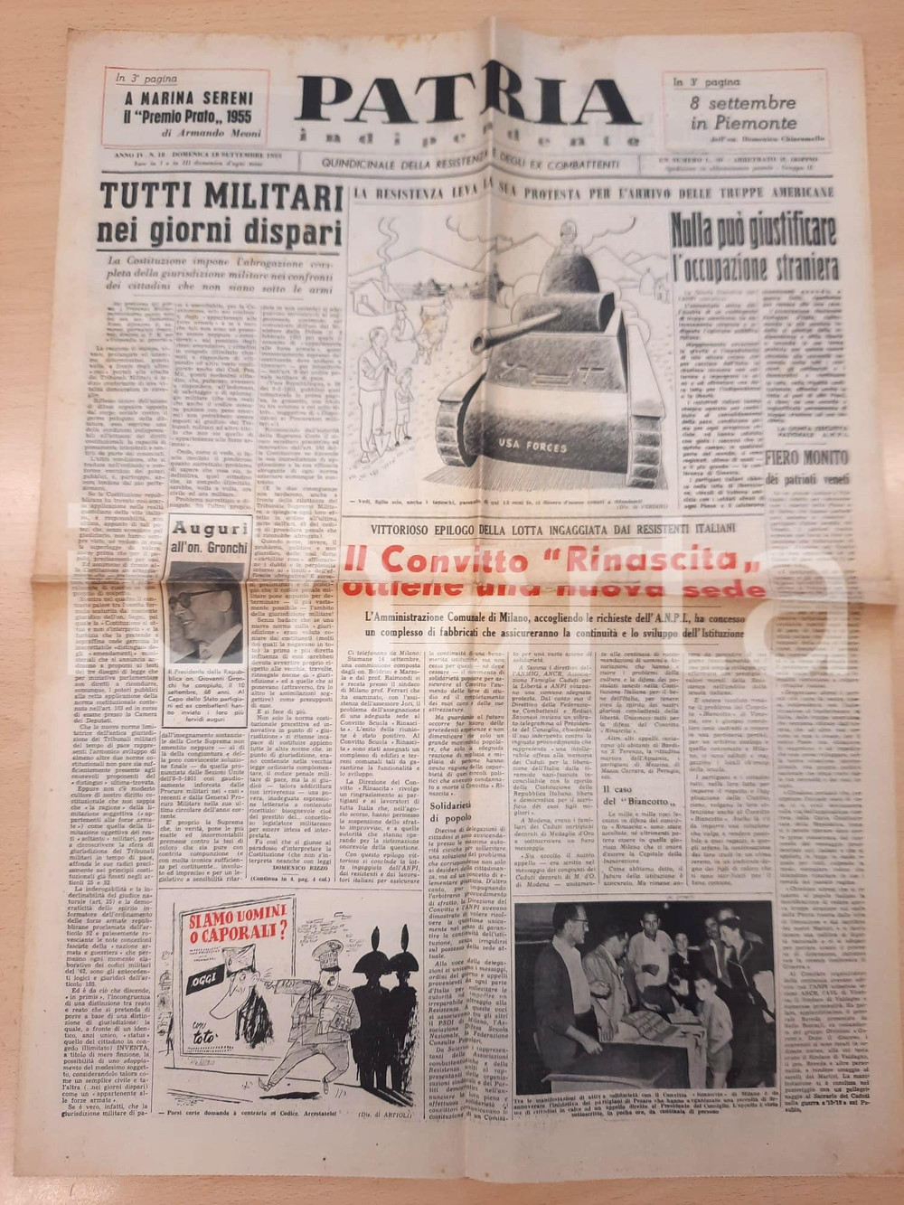 Giornale, rivista storica 1955 PATRIA INDIPENDENTE Nuova sede per il Convitto Rinascita di Milano 1
