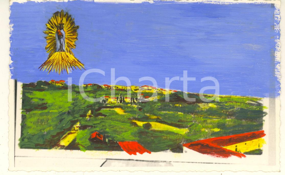 Stampa, bozzetto originale 1950 ca GIULIANOVA Madonna dello Splendore protettrice Bozzetto COLORATO A MANO 1