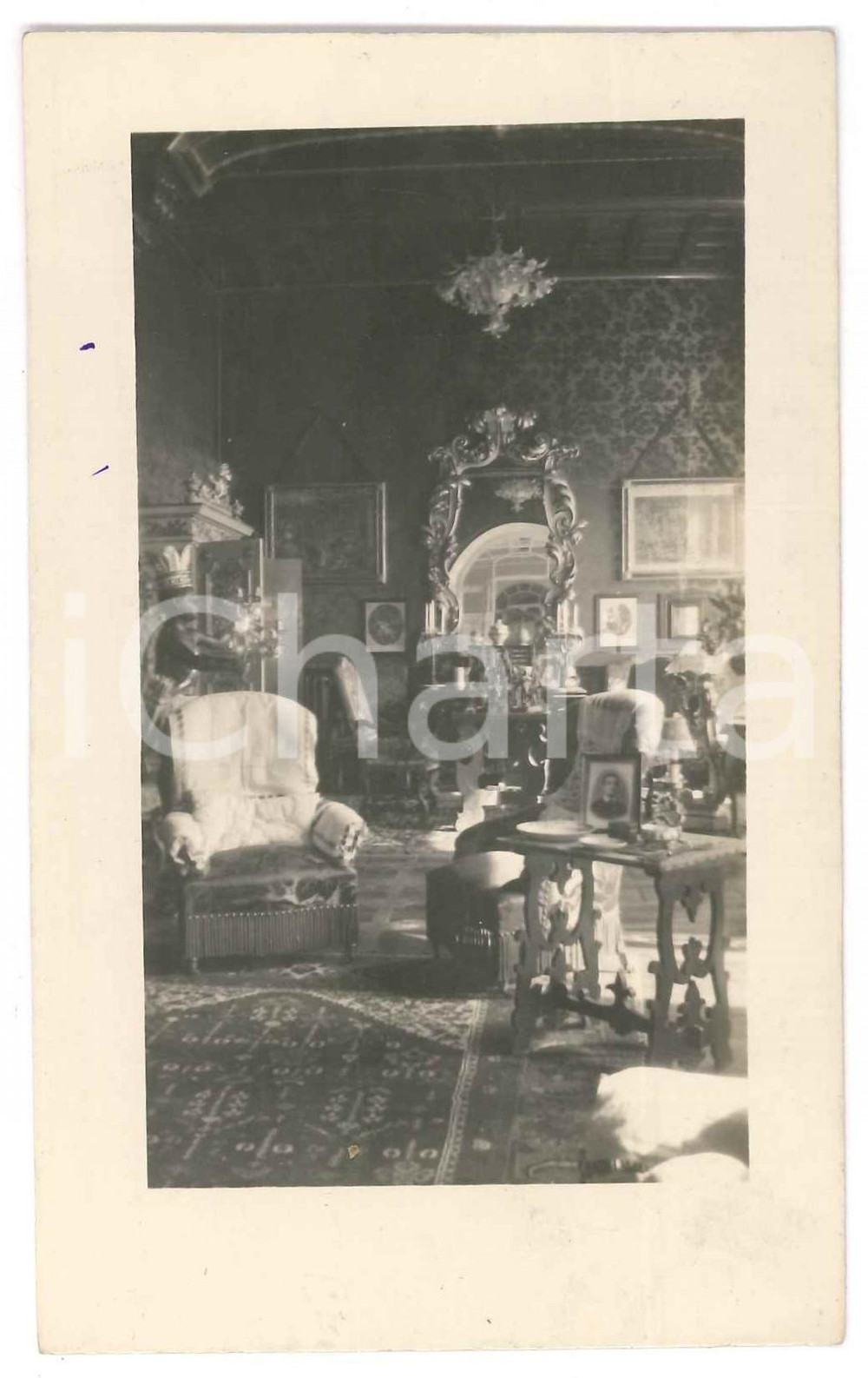 Fotografia d epoca originale 1922 TORRAZZETTA PV Interno dimora marchesa Maria SERRA Foto autografo 1