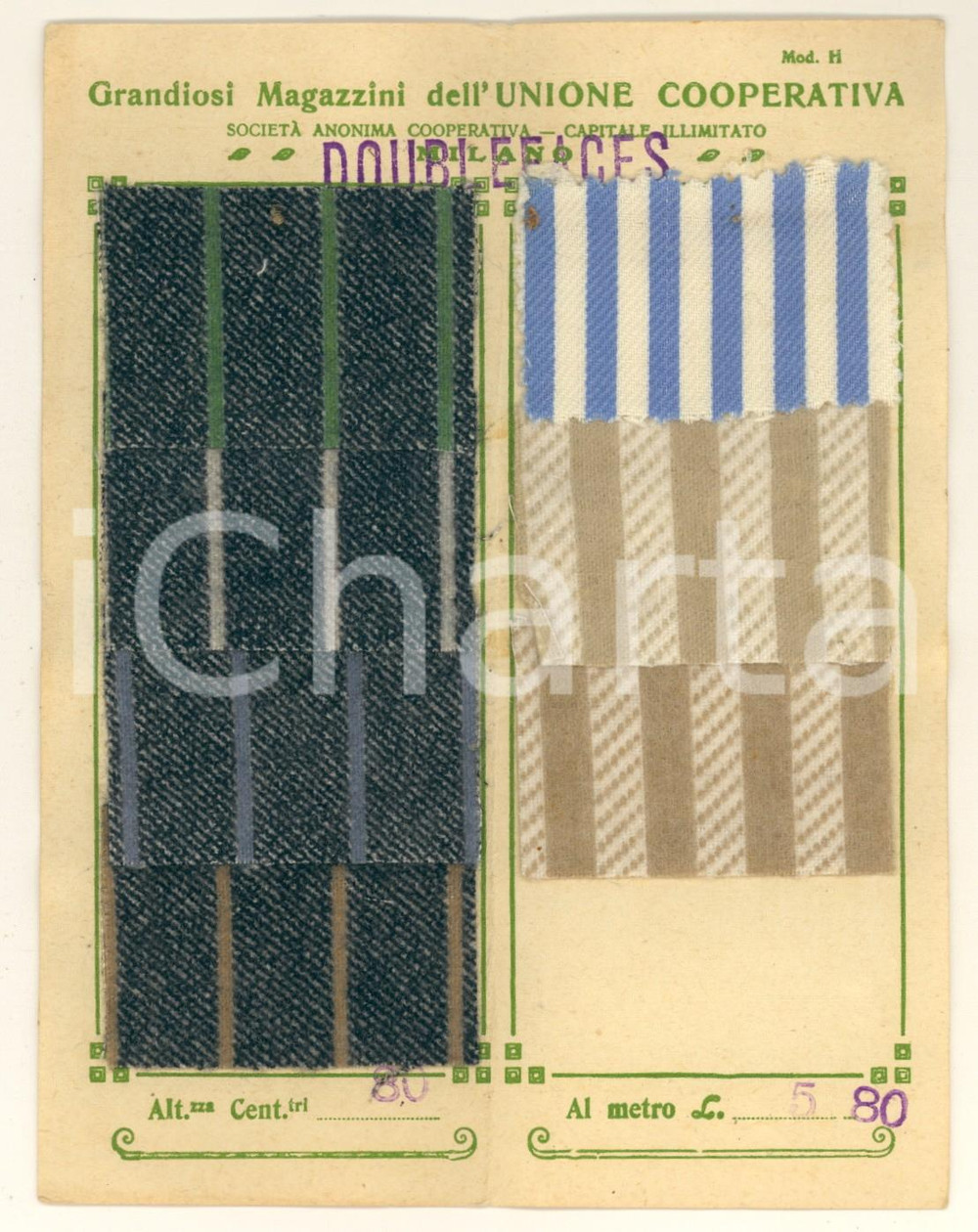 Materiale pubblicitario d’epoca 1920 ca MILANO Via Meravigli 9/11 Magazzini UNIONE COOPERATIVA Pubblicitario 1