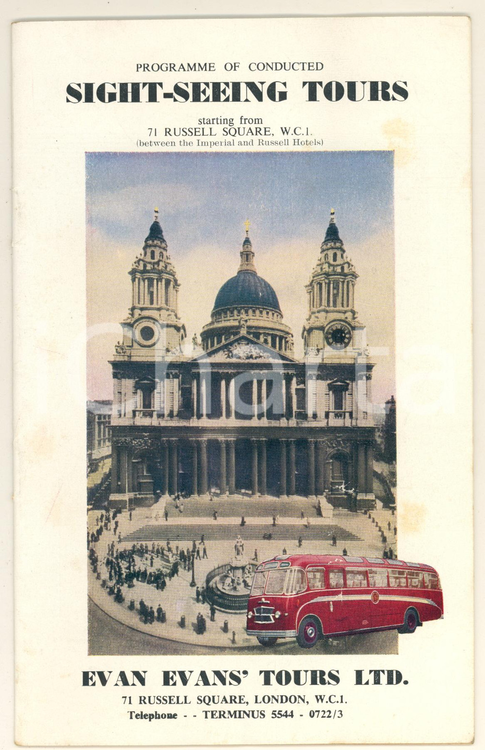Materiale pubblicitario d’epoca 1955 ca LONDON EVAN EVANS  TOURS Programme of seightseeing tours Libretto 22 pp 1