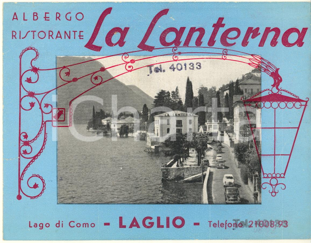 Materiale pubblicitario d’epoca 1950 ca LAGO DI COMO  LAGLIO  Albergo ristorante LA LANTERNA Pieghevole 1