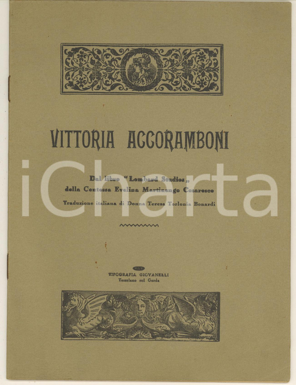 Libro, pubblicazione d epoca 1966 LOMBARD STUDIES  Vittoria Accoramboni 20 pp. Tip. Giovanelli 1