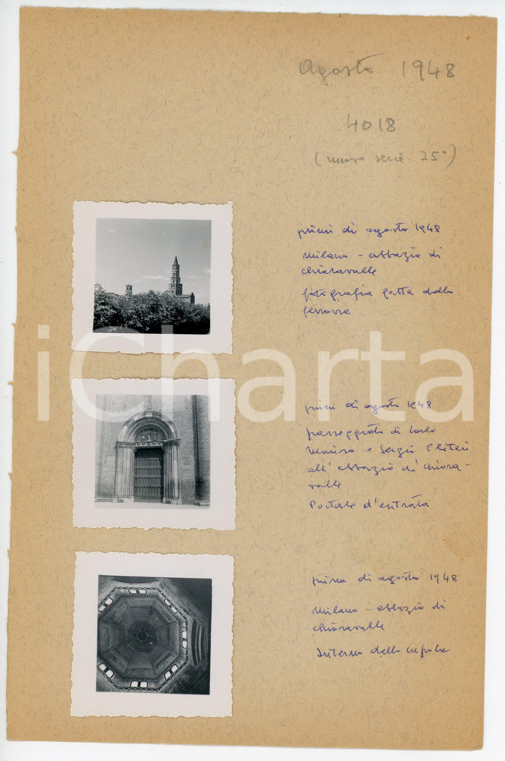 Fotografia d epoca originale Agosto 1948 MILANO Abbazia di CHIARAVALLE Lotto 4 provini 1