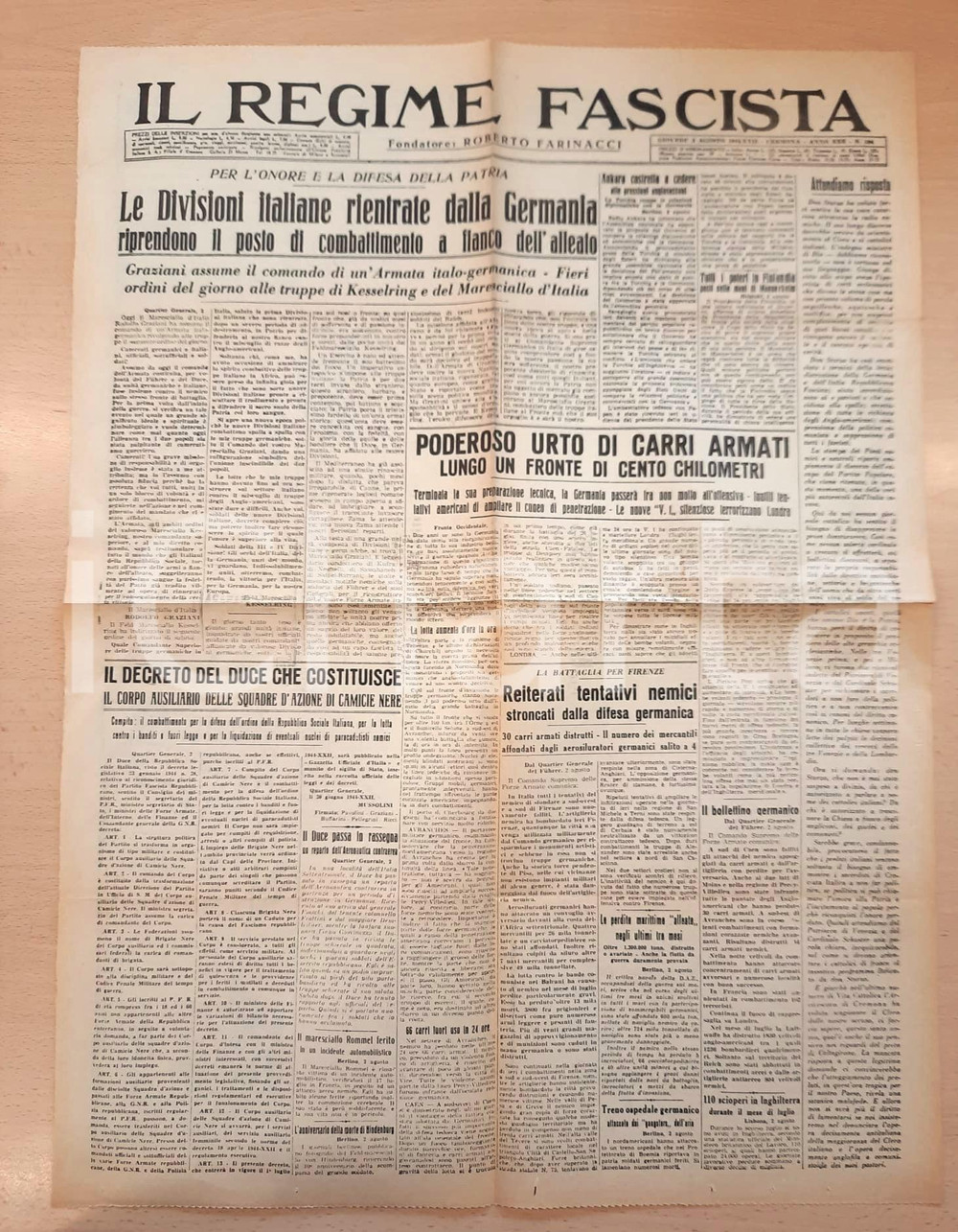 Giornale, rivista storica 1944 RSI WW2 IL REGIME FASCISTA Rodolfo GRAZIANI al comando di un armata 1